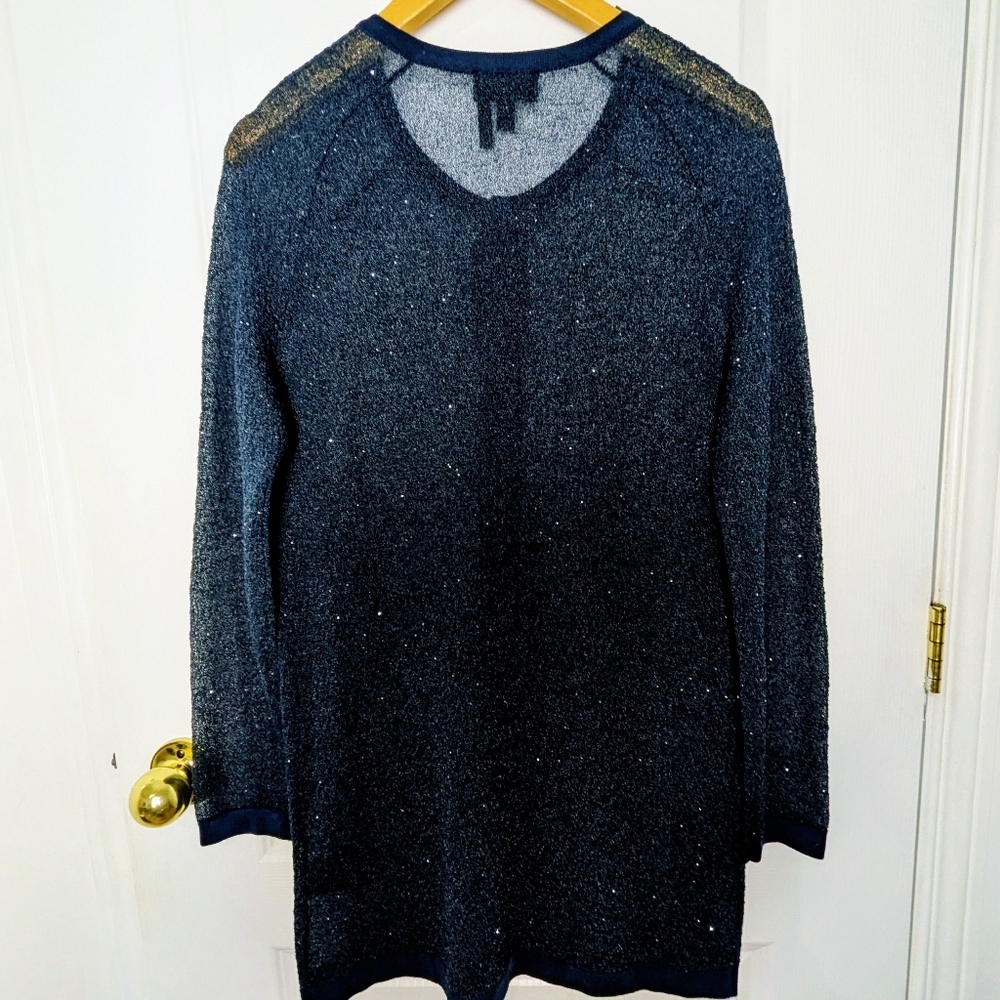 Donna Karan New York Sequined Button Front Long Sleeve Cardigan โ Navy โ XS #159 - Picture 4 of 9